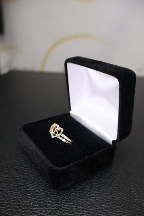 14K Yellow Gold Number 15 Heart Ring with Cubic Zirconia