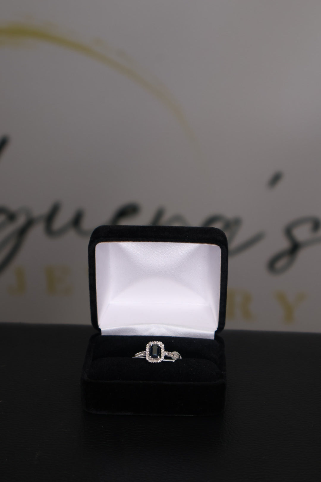 Midnight Sapphire Halo Ring