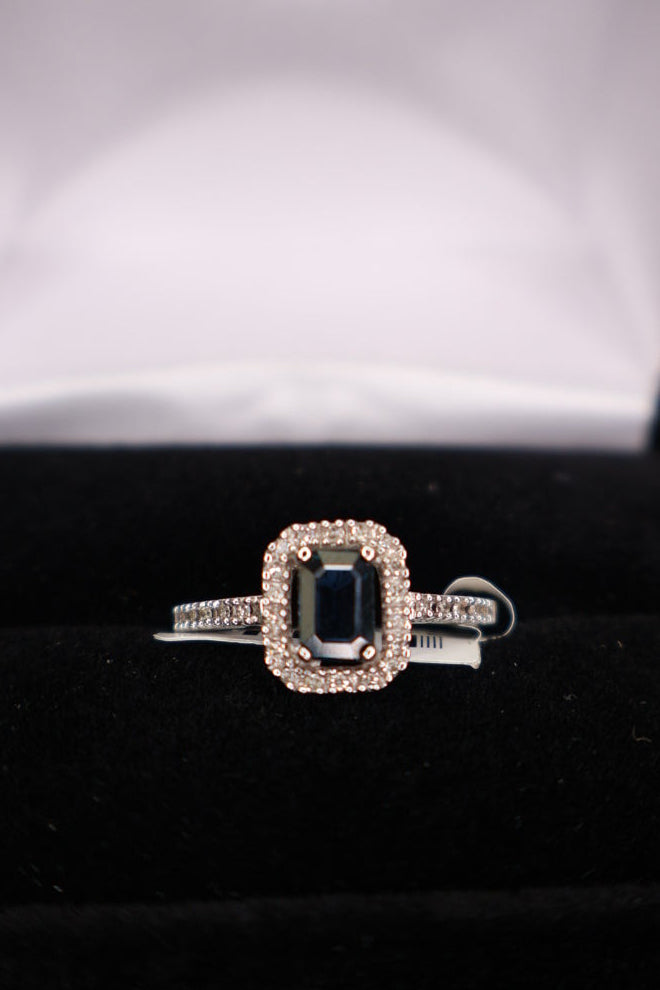 Midnight Sapphire Halo Ring