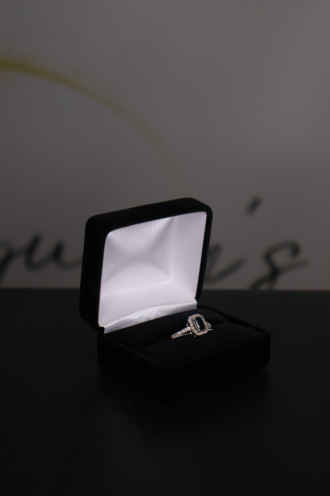Midnight Sapphire Halo Ring