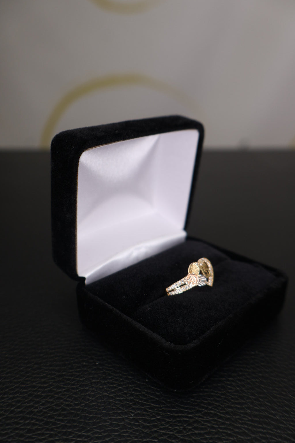 14K Yellow Gold Number 15 Heart Ring with Cubic Zirconia