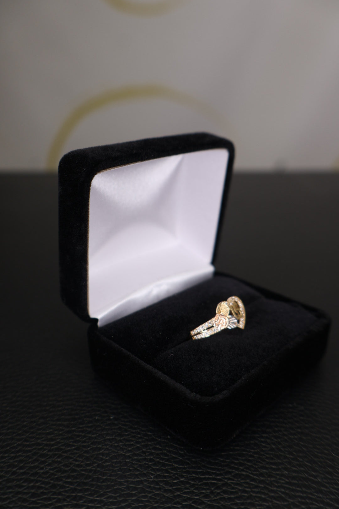 14K Yellow Gold Number 15 Heart Ring with Cubic Zirconia